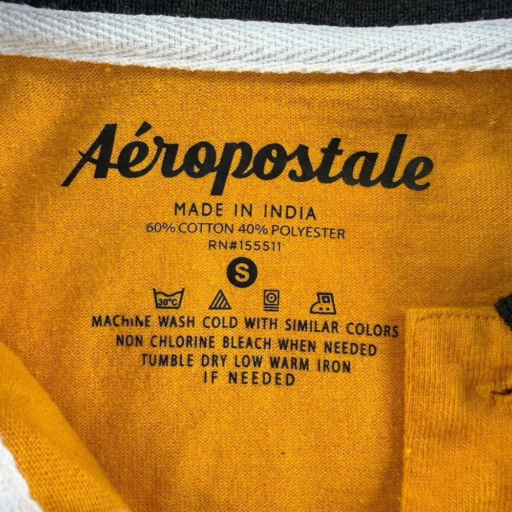 Aeropostale Polo Shirt Mens Small Yellow Stripe Trim Short Sleeve A87
